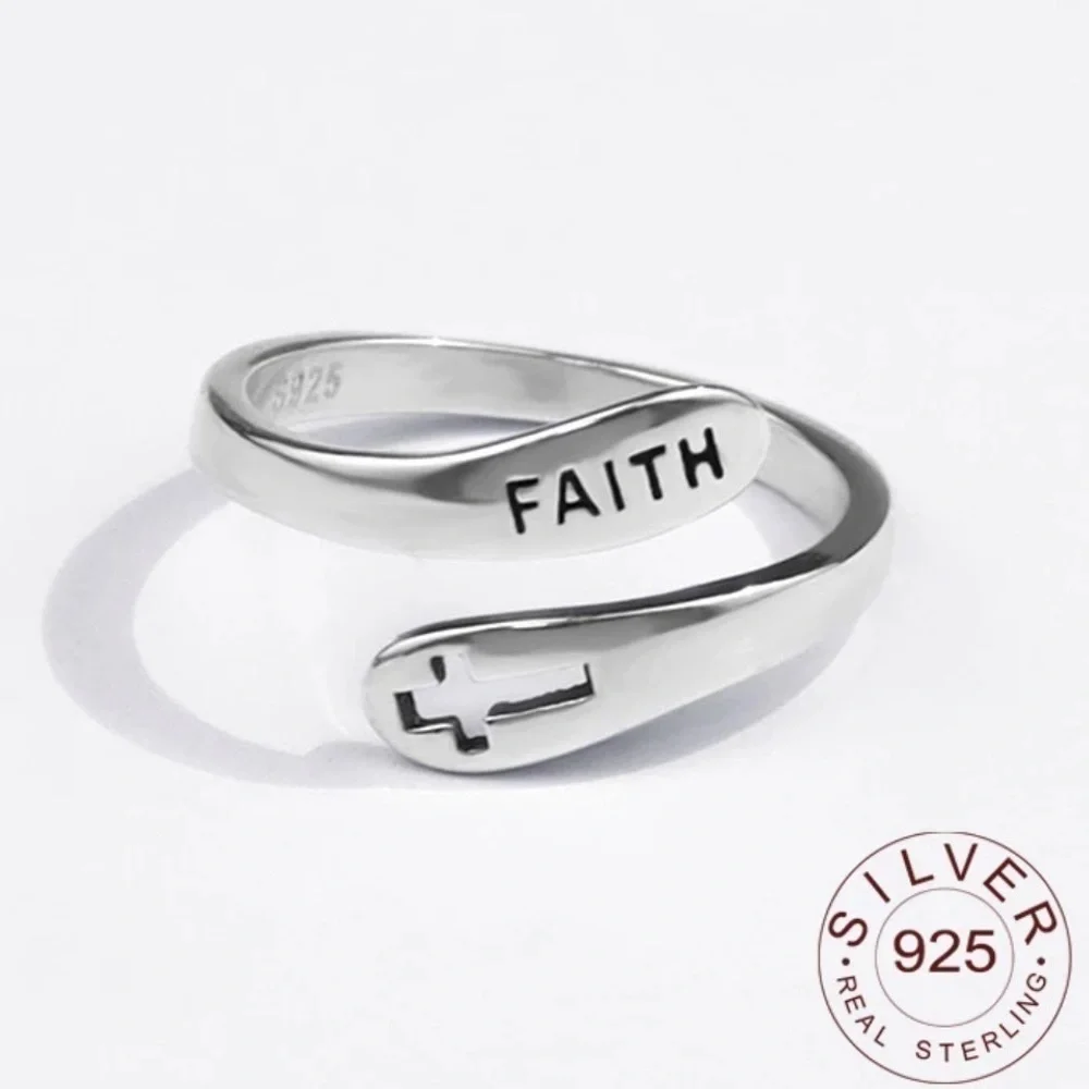 NEW 925 Sterling Silver Cross Faith Ring Adjustable